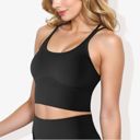 Black Medium Women's Scoop Neck Cropped Rib Knit Seamless Criss Cross Back Sports Bra