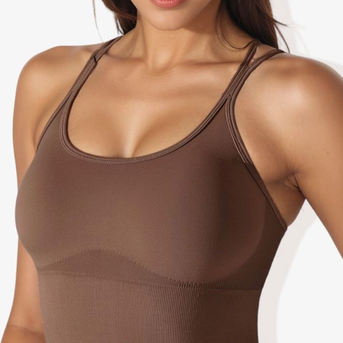 Women's Scoop Neck Cropped Rib Knit Seamless Criss Cross Back Sports Bra