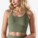Green Large Women's Scoop Neck Cropped Rib Knit Seamless Criss Cross Back Sports Bra