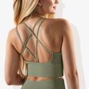 Green Small Women's Scoop Neck Cropped Rib Knit Seamless Criss Cross Back Sports Bra