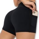Black Small Women's V-Cross Front Wide Band Stretchy Side Pocket Detail Biker Shorts