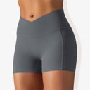 Gray Small Women's V-Cross Front Wide Band Stretchy Side Pocket Detail Biker Shorts