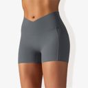 Gray Small Women's V-Cross Front Wide Band Stretchy Side Pocket Detail Biker Shorts