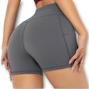 Gray XL Women's V-Cross Front Wide Band Stretchy Side Pocket Detail Biker Shorts