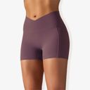 Purple Large Women's V-Cross Front Wide Band Stretchy Side Pocket Detail Biker Shorts