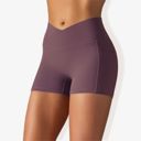 Purple Large Women's V-Cross Front Wide Band Stretchy Side Pocket Detail Biker Shorts