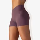 Purple Large Women's V-Cross Front Wide Band Stretchy Side Pocket Detail Biker Shorts