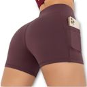 Purple Large Women's V-Cross Front Wide Band Stretchy Side Pocket Detail Biker Shorts