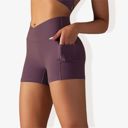 Purple Small Women's V-Cross Front Wide Band Stretchy Side Pocket Detail Biker Shorts