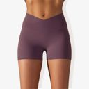 Purple Small Women's V-Cross Front Wide Band Stretchy Side Pocket Detail Biker Shorts