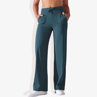 Women's Wide Adjustable Waist Band Curved Pocket Straight Leg Athletic Joggers