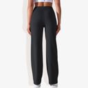 Black Large Women's Wide Adjustable Waist Band Curved Pocket Straight Leg Athletic Joggers