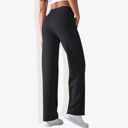 Black Large Women's Wide Adjustable Waist Band Curved Pocket Straight Leg Athletic Joggers