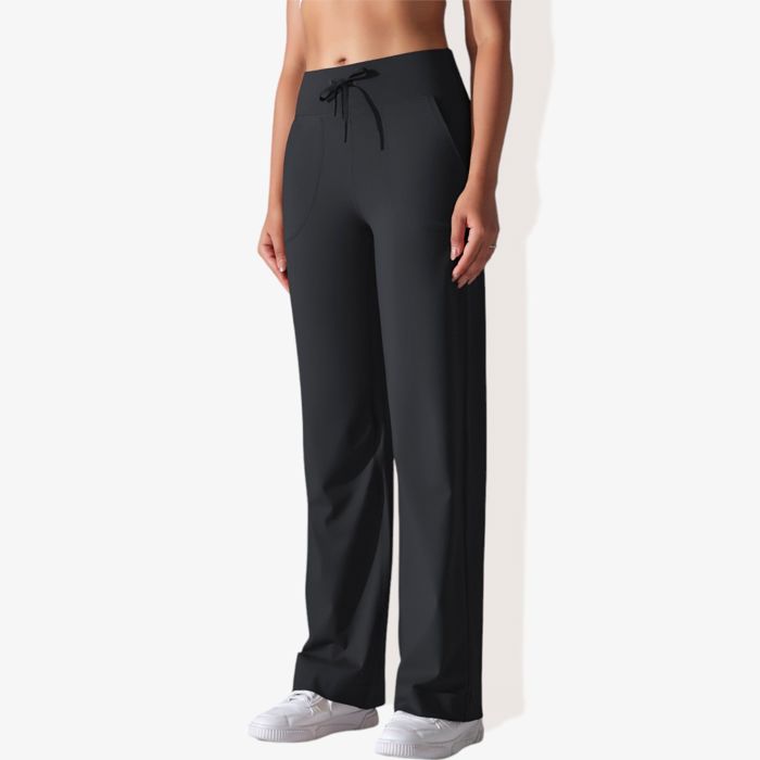 Women's Wide Adjustable Waist Band Curved Pocket Straight Leg Athletic Joggers