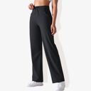 Black Medium Women's Wide Adjustable Waist Band Curved Pocket Straight Leg Athletic Joggers