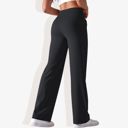 Black Small Women's Wide Adjustable Waist Band Curved Pocket Straight Leg Athletic Joggers