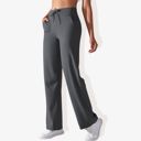 Gray Large Women's Wide Adjustable Waist Band Curved Pocket Straight Leg Athletic Joggers