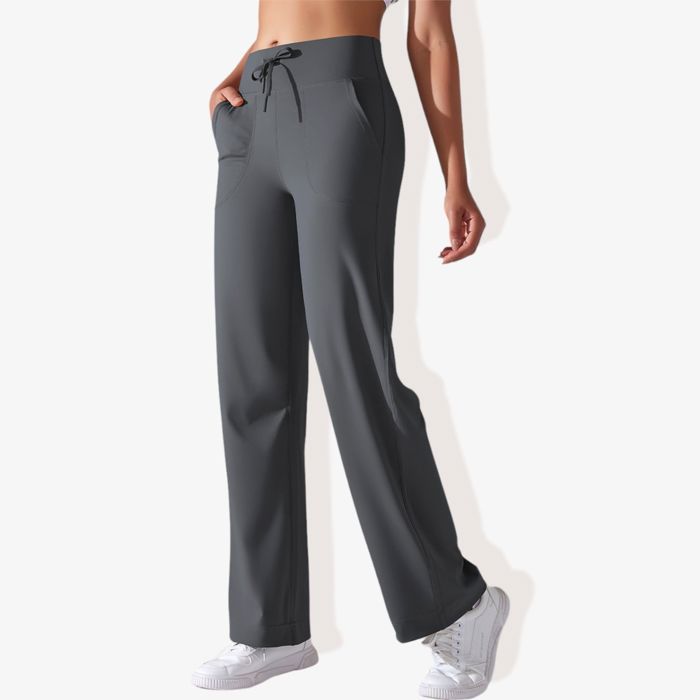 Women's Wide Adjustable Waist Band Curved Pocket Straight Leg Athletic Joggers