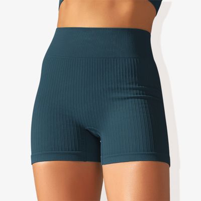 Women's Wide Band Stretchy Rib Knit Seamless Gathered Biker Shorts