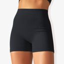 Black Large Women's Wide Band Stretchy Rib Knit Seamless Gathered Biker Shorts