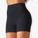 Black Large Women's Wide Band Stretchy Rib Knit Seamless Gathered Biker Shorts