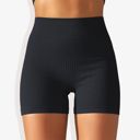 Black Small Women's Wide Band Stretchy Rib Knit Seamless Gathered Biker Shorts