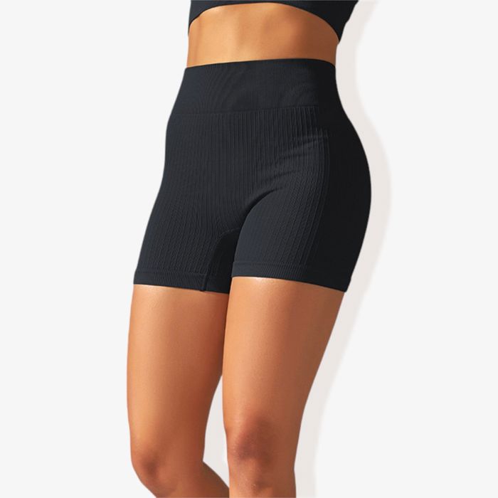 Women's Wide Band Stretchy Rib Knit Seamless Gathered Biker Shorts