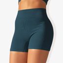 Blue Large Women's Wide Band Stretchy Rib Knit Seamless Gathered Biker Shorts