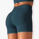 Blue Large Women's Wide Band Stretchy Rib Knit Seamless Gathered Biker Shorts