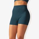 Blue Medium Women's Wide Band Stretchy Rib Knit Seamless Gathered Biker Shorts