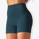 Blue Small Women's Wide Band Stretchy Rib Knit Seamless Gathered Biker Shorts