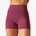 Red Large Women's Wide Band Stretchy Rib Knit Seamless Gathered Biker Shorts