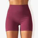 Red Large Women's Wide Band Stretchy Rib Knit Seamless Gathered Biker Shorts