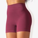 Red Medium Women's Wide Band Stretchy Rib Knit Seamless Gathered Biker Shorts