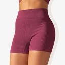 Red Small Women's Wide Band Stretchy Rib Knit Seamless Gathered Biker Shorts