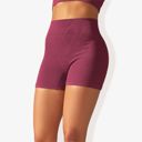 Red Small Women's Wide Band Stretchy Rib Knit Seamless Gathered Biker Shorts
