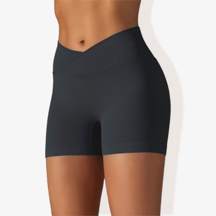 Women's Wide Band Stretchy Rib Knit Cross Front Gathered Biker Shorts