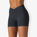Black Medium Women's Wide Band Stretchy Rib Knit Cross Front Gathered Biker Shorts