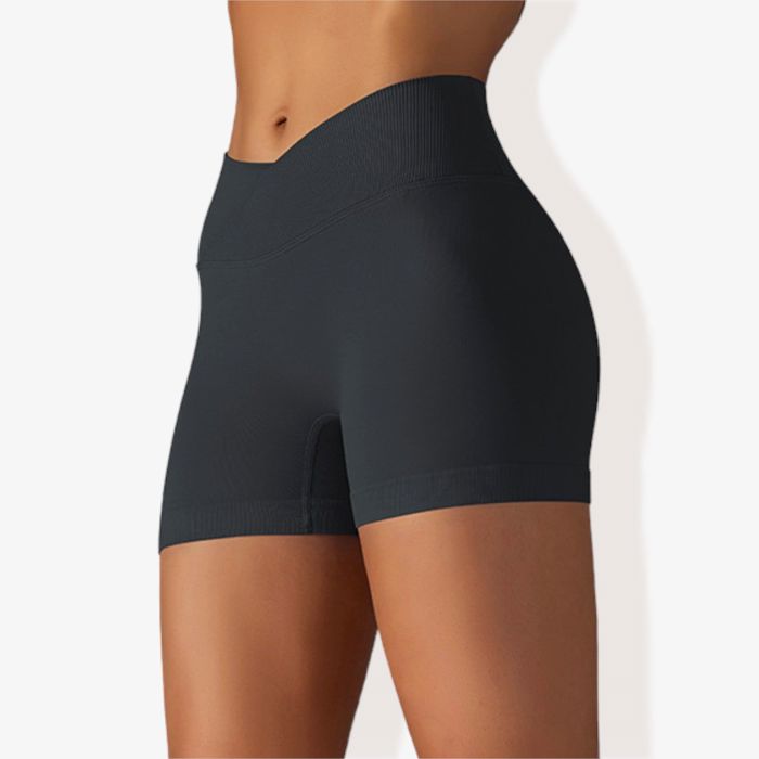 Women's Wide Band Stretchy Rib Knit Cross Front Gathered Biker Shorts