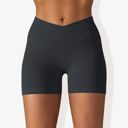 Black XL Women's Wide Band Stretchy Rib Knit Cross Front Gathered Biker Shorts