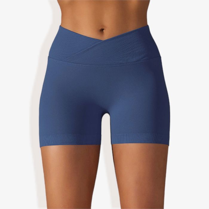 Women's Wide Band Stretchy Rib Knit Cross Front Gathered Biker Shorts