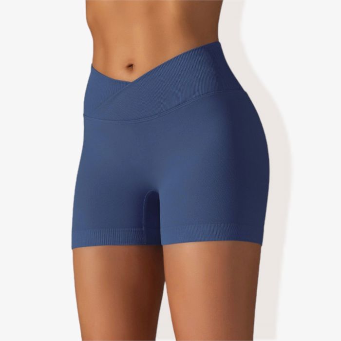 Women's Wide Band Stretchy Rib Knit Cross Front Gathered Biker Shorts