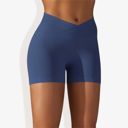 Blue Medium Women's Wide Band Stretchy Rib Knit Cross Front Gathered Biker Shorts