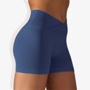 Blue Medium Women's Wide Band Stretchy Rib Knit Cross Front Gathered Biker Shorts