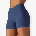 Blue Small Women's Wide Band Stretchy Rib Knit Cross Front Gathered Biker Shorts