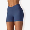 Blue XL Women's Wide Band Stretchy Rib Knit Cross Front Gathered Biker Shorts