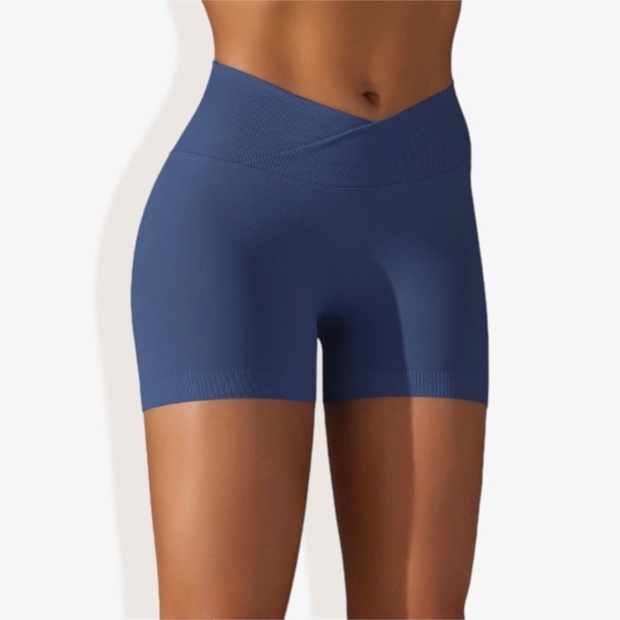 Women's Wide Band Stretchy Rib Knit Cross Front Gathered Biker Shorts