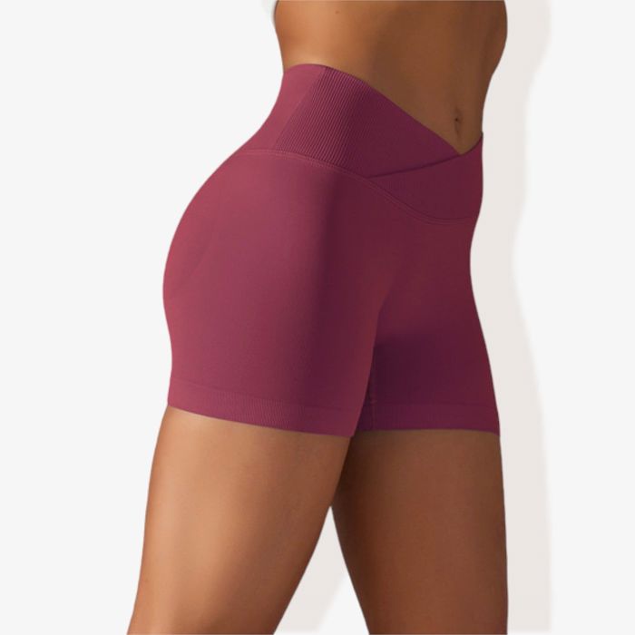 Women's Wide Band Stretchy Rib Knit Cross Front Gathered Biker Shorts