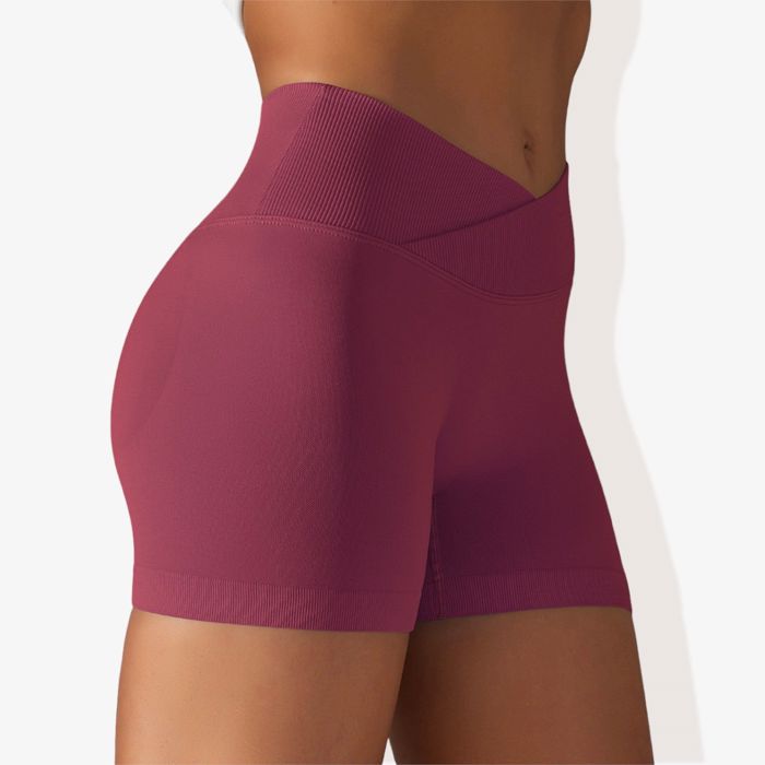 Women's Wide Band Stretchy Rib Knit Cross Front Gathered Biker Shorts