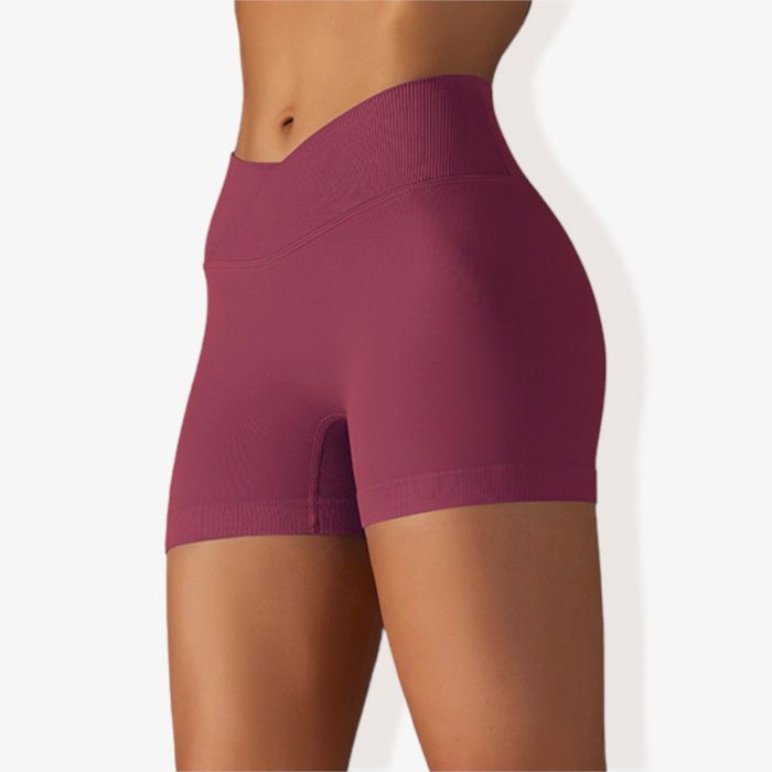Women's Wide Band Stretchy Rib Knit Cross Front Gathered Biker Shorts